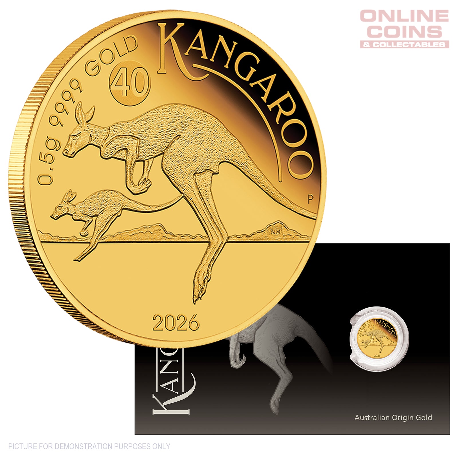 2026 Perth Mint 0.5g Gold Proof Coin in Card - Australian Kangaroo Mini Roo